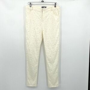 Vicky Tiel Pants‎ Womens 14 Ivory White Floral Lace Tapered Skinny Leg Lined Zip